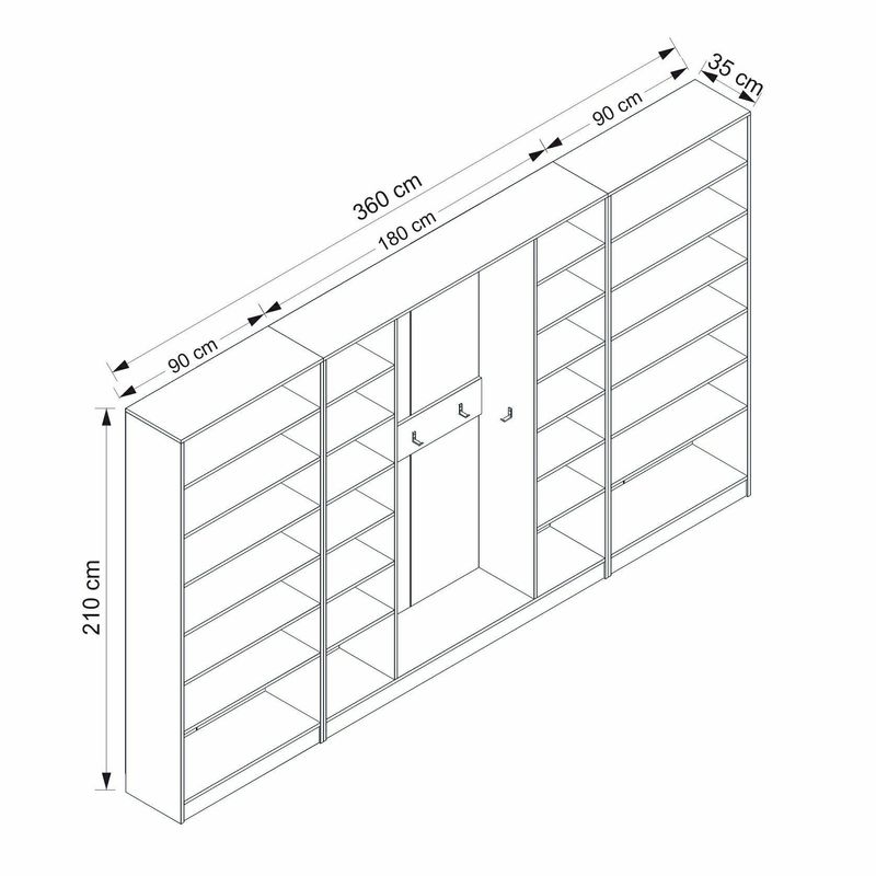 Casa si Gradina - Mobilier - Organizare si depozitare - Cuiere - Cuier hol Hanah Home, PAL melaminat, 360 x 35 x 210 cm, antracit, 506MNR3247 - Infinity.ro