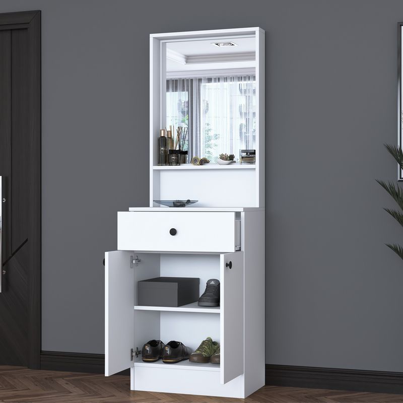 Casa si Gradina - Mobilier - Organizare si depozitare - Cuiere - Cuier hol Hanah Home, PAL melaminat, 60 x 35.5 x 182.8 cm, alb, 893RAN1730 - Infinity.ro