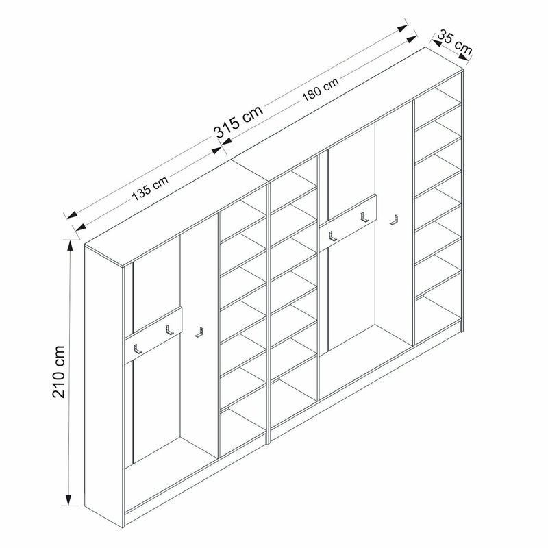 Casa si Gradina - Mobilier - Organizare si depozitare - Cuiere - Cuier hol Hanah Home, PAL melaminat, 315 x 35 x 210 cm, alb, 506MNR3235 - Infinity.ro