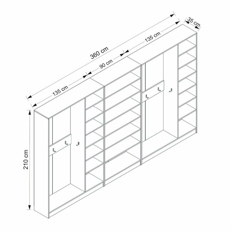 Casa si Gradina - Mobilier - Organizare si depozitare - Cuiere - Cuier hol Hanah Home, PAL melaminat, 360 x 35 x 210 cm, alb, 506MNR3237 - Infinity.ro