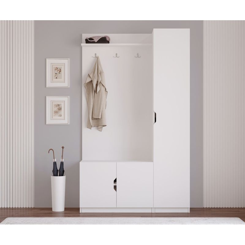 Casa si Gradina - Mobilier - Organizare si depozitare - Cuiere - Cuier hol Hanah Home, PAL melaminat, 120 x 35 x 200 cm, alb mat, 167RAB1607 - Infinity.ro