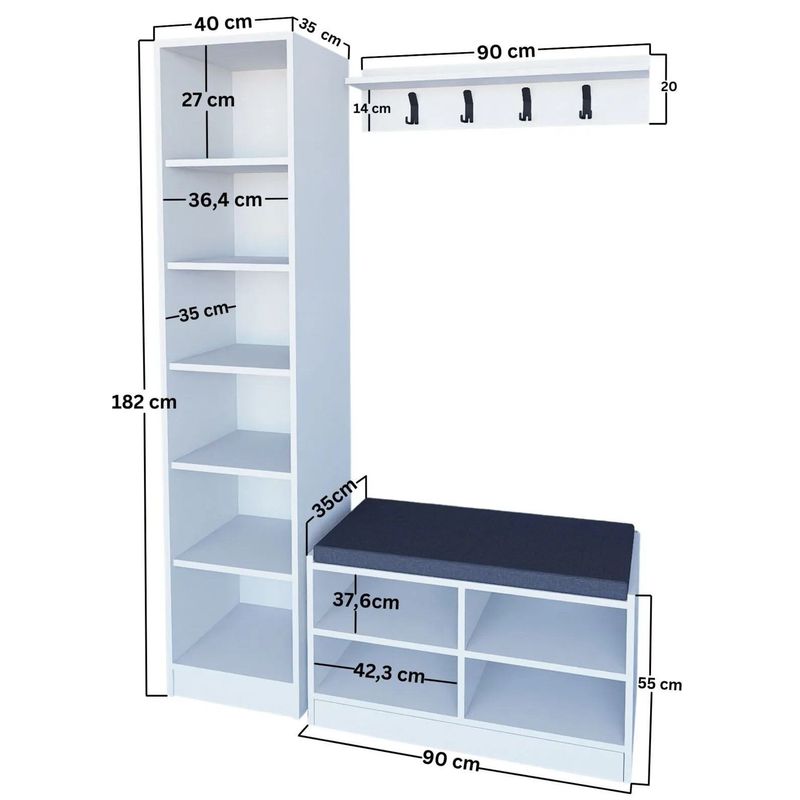 Casa si Gradina - Mobilier - Organizare si depozitare - Cuiere - Set cuiere hol Hanah Home, PAL melaminat, 130 x 35 x 182 cm, alb, 350MWD1901 - Infinity.ro