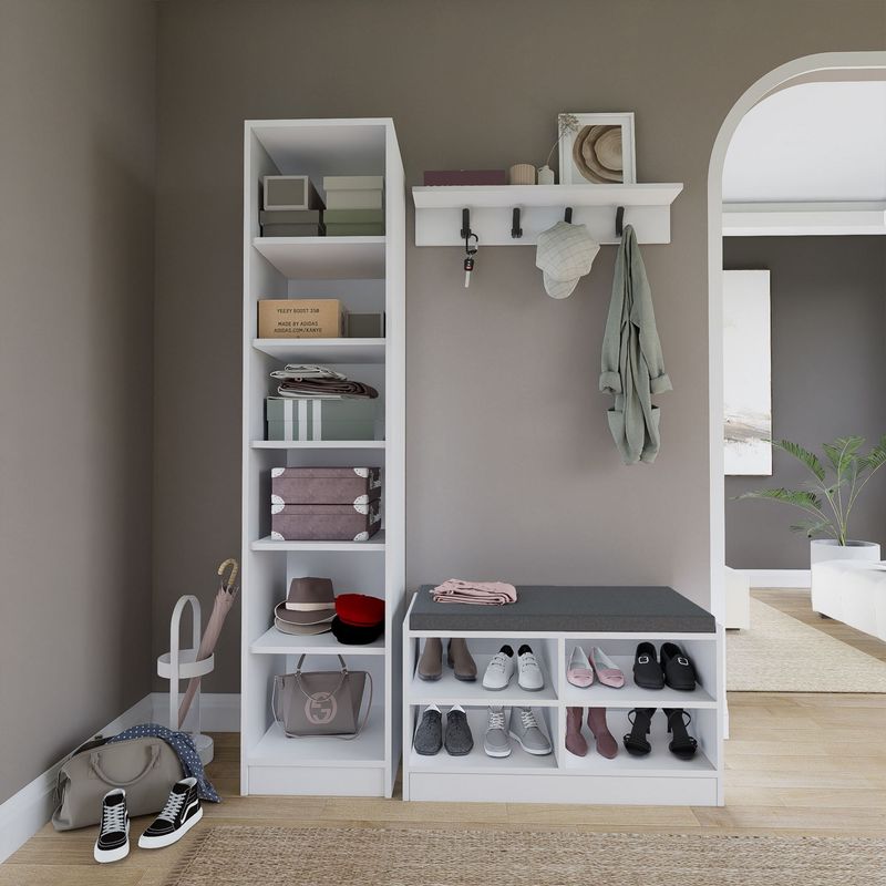 Casa si Gradina - Mobilier - Organizare si depozitare - Cuiere - Set cuiere hol Hanah Home, PAL melaminat, 130 x 35 x 182 cm, alb, 350MWD1901 - Infinity.ro