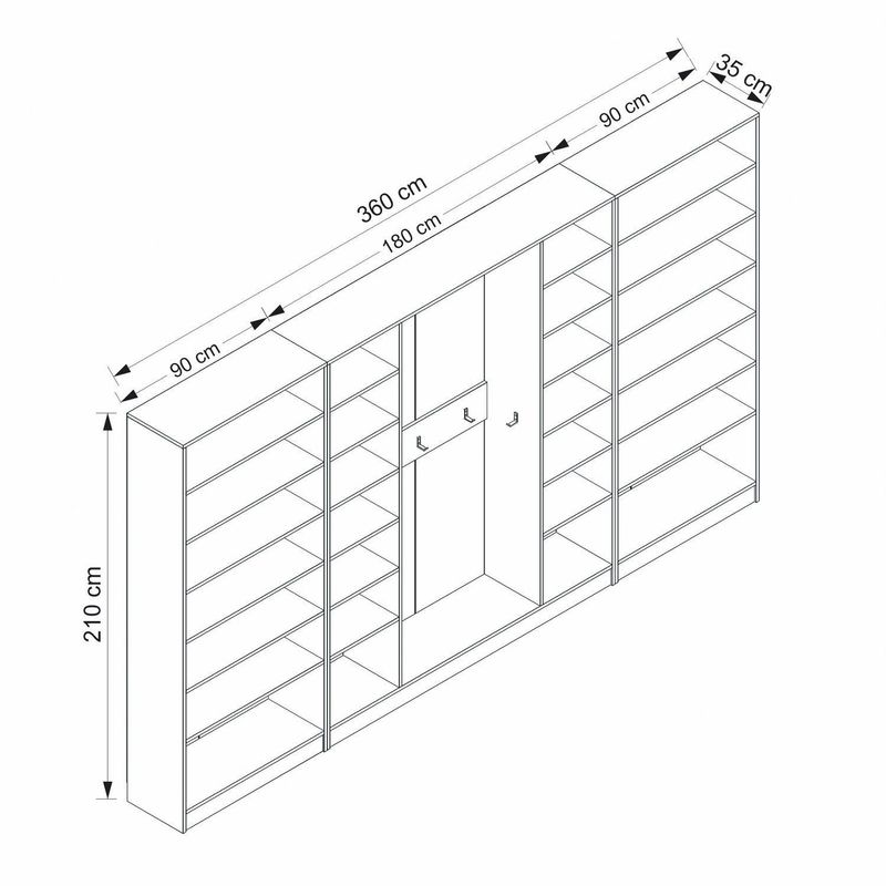Casa si Gradina - Mobilier - Organizare si depozitare - Cuiere - Cuier hol Hanah Home, PAL melaminat, 360 x 35 x 210 cm, alb, 506MNR3813 - Infinity.ro