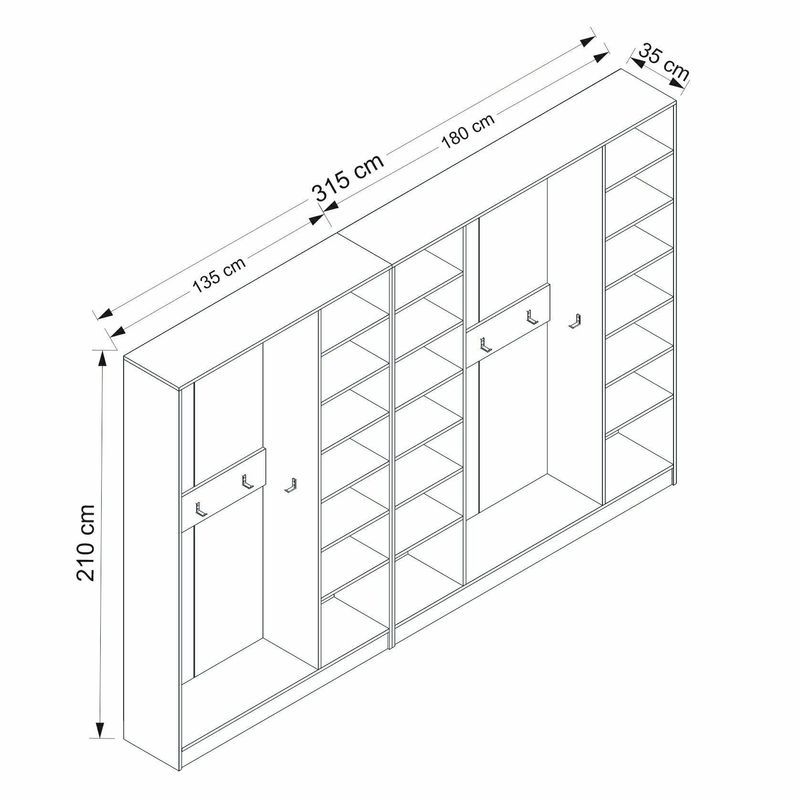 Casa si Gradina - Mobilier - Organizare si depozitare - Cuiere - Cuier hol Hanah Home, PAL melaminat, 315 x 35 x 210 cm, alb, 506MNR3179 - Infinity.ro