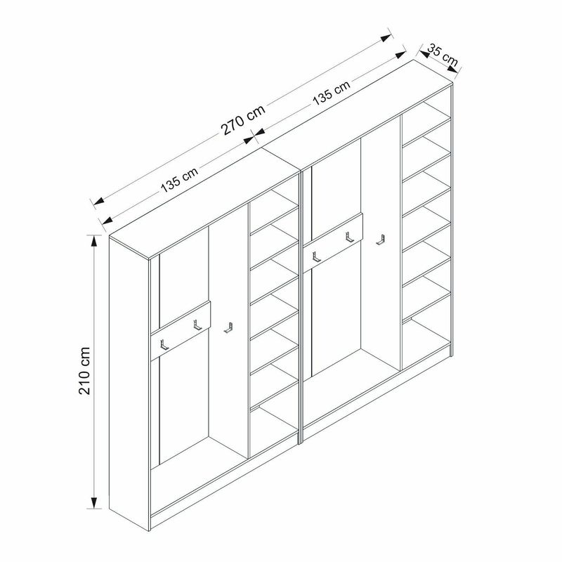Casa si Gradina - Mobilier - Organizare si depozitare - Cuiere - Cuier hol Hanah Home, PAL melaminat, 270 x 35 x 210 cm, alb, 506MNR3177 - Infinity.ro