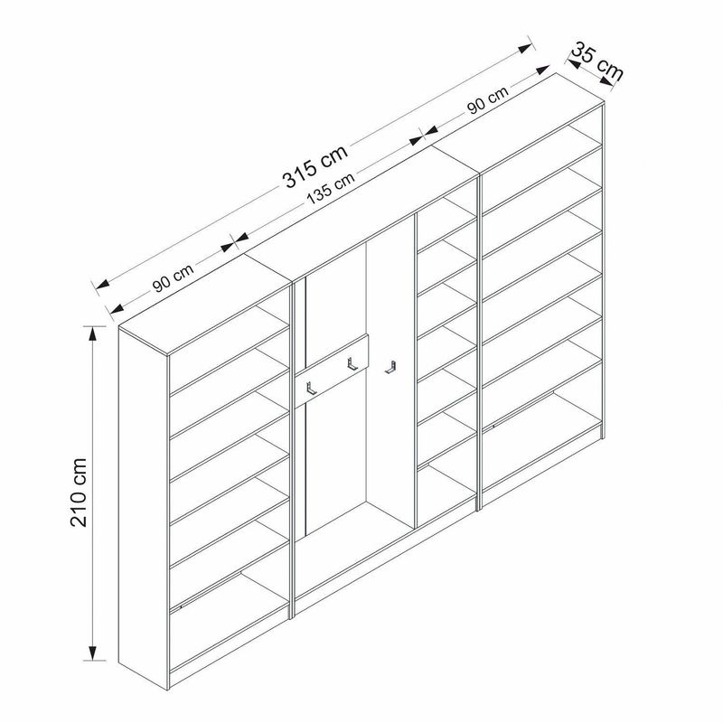Casa si Gradina - Mobilier - Organizare si depozitare - Cuiere - Cuier hol Hanah Home, PAL melaminat, 315 x 35 x 210 cm, alb, 506MNR3811 - Infinity.ro