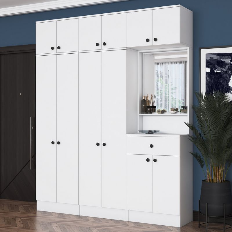Casa si Gradina - Mobilier - Organizare si depozitare - Cuiere - Cuier hol Hanah Home, PAL melaminat, 120 x 35 x 194 cm, alb, 893RAN1731 - Infinity.ro