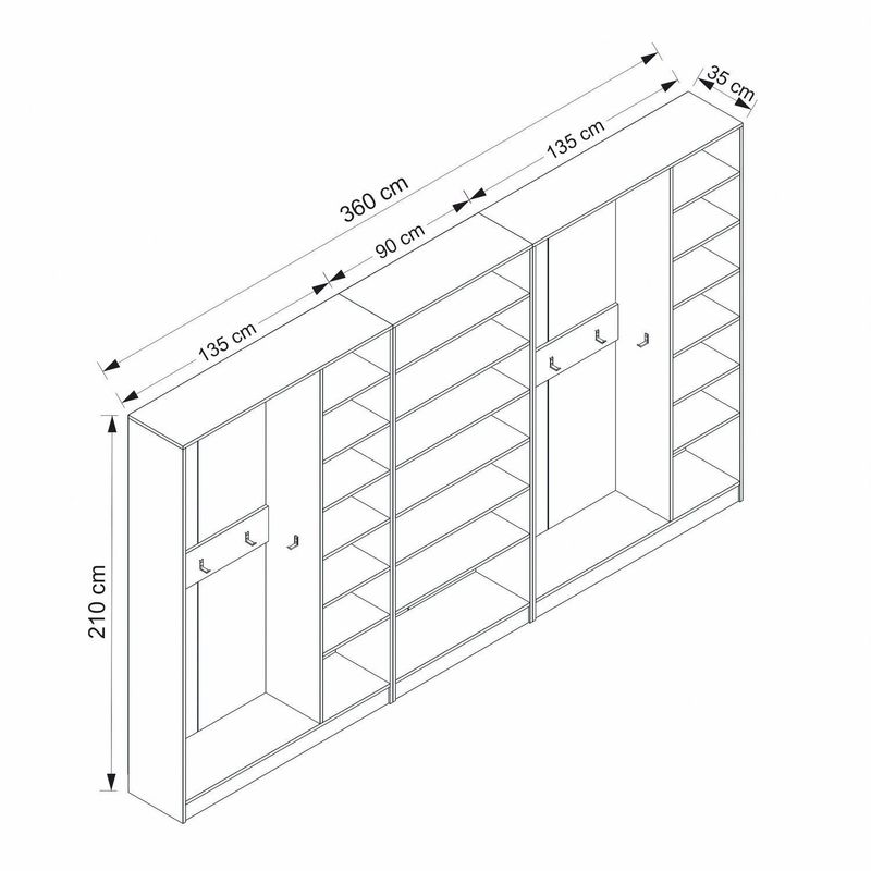 Casa si Gradina - Mobilier - Organizare si depozitare - Cuiere - Cuier hol Hanah Home, PAL melaminat, 360 x 35 x 210 cm, alb, 506MNR3814 - Infinity.ro