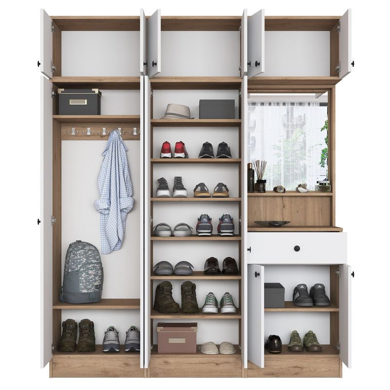 Casa si Gradina - Mobilier - Organizare si depozitare - Cuiere - Cuier hol Hanah Home, PAL melaminat, 120 x 35 x 194 cm, nuc/alb, 893RAN1732 - Infinity.ro