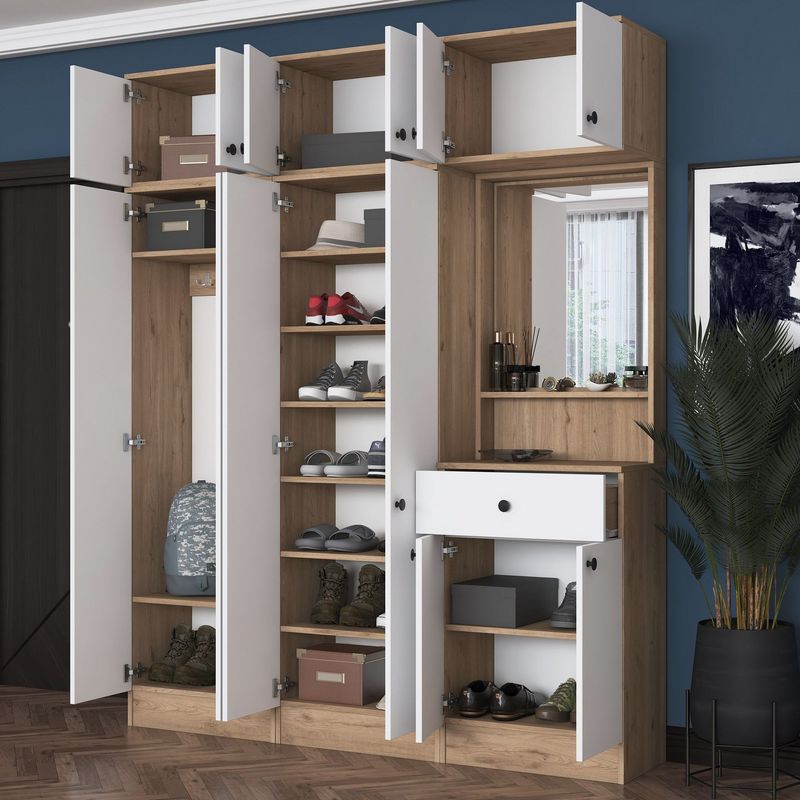 Casa si Gradina - Mobilier - Organizare si depozitare - Cuiere - Cuier hol Hanah Home, PAL melaminat, 120 x 35 x 194 cm, nuc/alb, 893RAN1732 - Infinity.ro