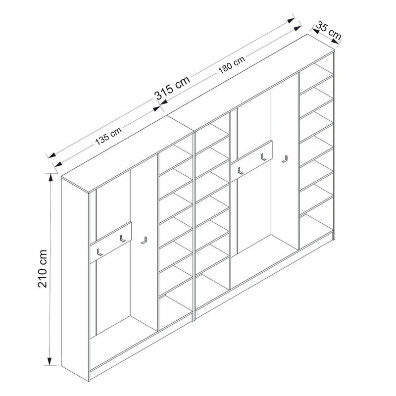 Casa si Gradina - Mobilier - Organizare si depozitare - Cuiere - Cuier hol Hanah Home, PAL melaminat, 315 x 35 x 210 cm, alb, 506MNR3812 - Infinity.ro
