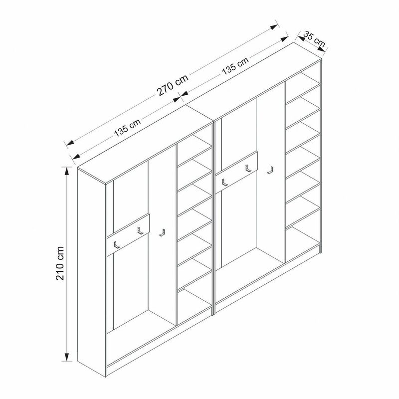 Casa si Gradina - Mobilier - Organizare si depozitare - Cuiere - Cuier hol Hanah Home, PAL melaminat, 270 x 35 x 210 cm, alb, 506MNR3810 - Infinity.ro
