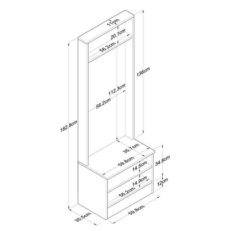 Casa si Gradina - Mobilier - Organizare si depozitare - Cuiere - Cuier hol Hanah Home, PAL melaminat, 59.8 x 35.5 x 182.8 cm, alb, 893RAN5462 - Infinity.ro