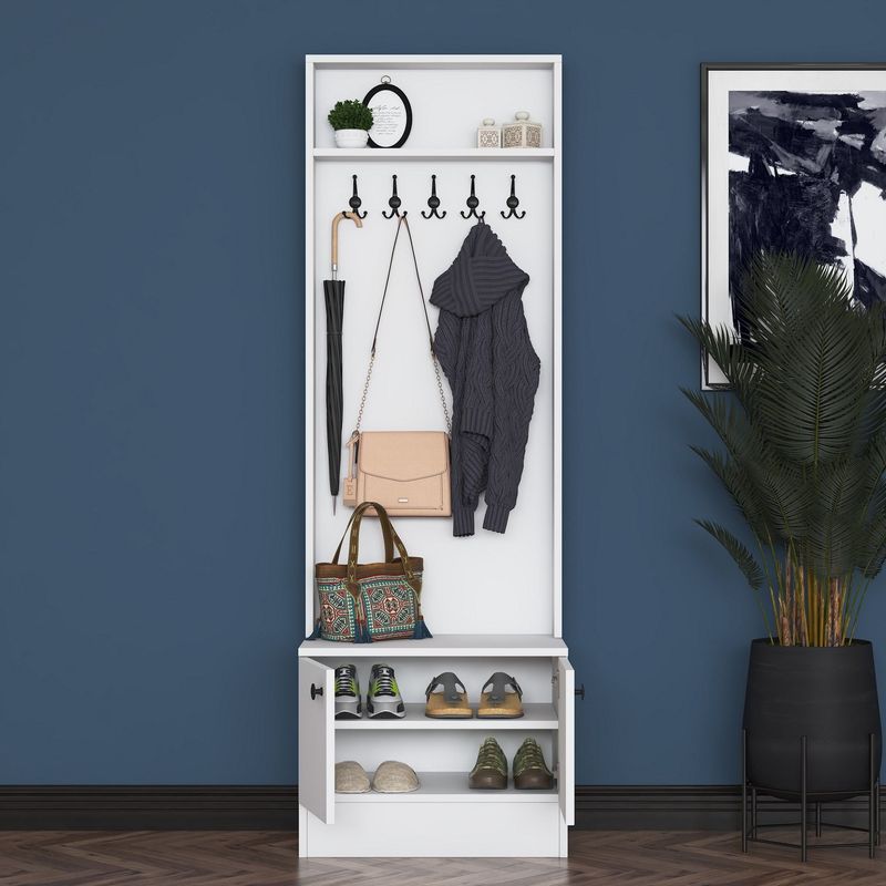 Casa si Gradina - Mobilier - Organizare si depozitare - Cuiere - Cuier hol Hanah Home, PAL melaminat, 59.8 x 35.5 x 182.8 cm, alb, 893RAN5462 - Infinity.ro