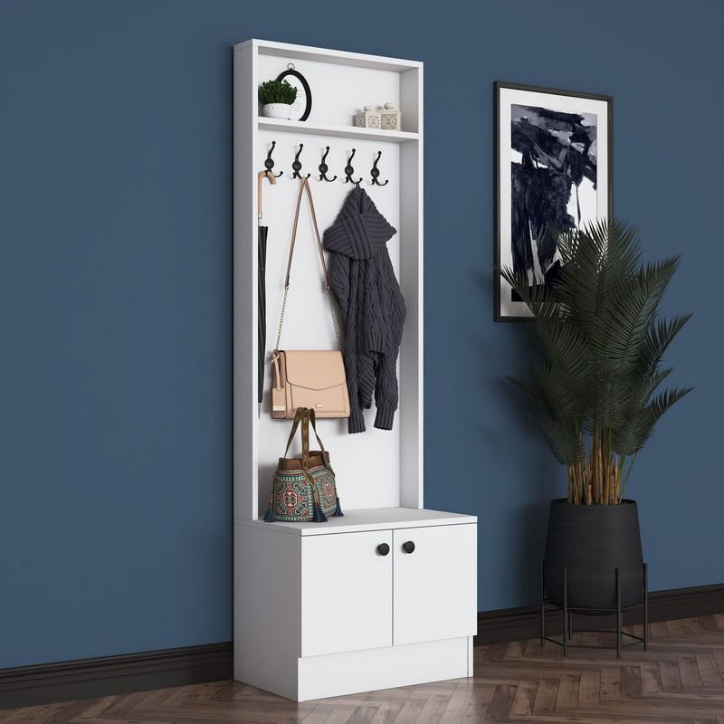 Casa si Gradina - Mobilier - Organizare si depozitare - Cuiere - Cuier hol Hanah Home, PAL melaminat, 59.8 x 35.5 x 182.8 cm, alb, 893RAN5462 - Infinity.ro