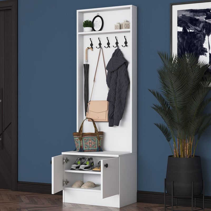Casa si Gradina - Mobilier - Organizare si depozitare - Cuiere - Cuier hol Hanah Home, PAL melaminat, 59.8 x 35.5 x 182.8 cm, alb, 893RAN5462 - Infinity.ro