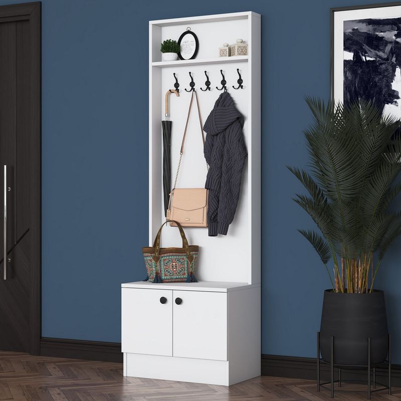 Casa si Gradina - Mobilier - Organizare si depozitare - Cuiere - Cuier hol Hanah Home, PAL melaminat, 59.8 x 35.5 x 182.8 cm, alb, 893RAN5462 - Infinity.ro