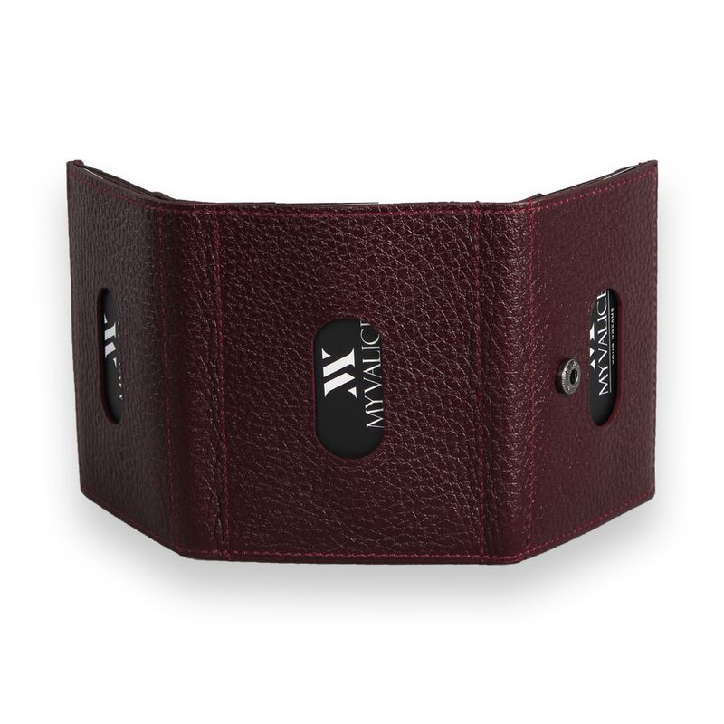 Fashion, accesorii si bijuterii - Femei - Accesorii femei - Portofele femei - Portofel Lucky Bees, 100% piele naturală, 7.5 x 9.5 x 2.5 cm, vișiniu roșu, 853MYV4698 - Infinity.ro