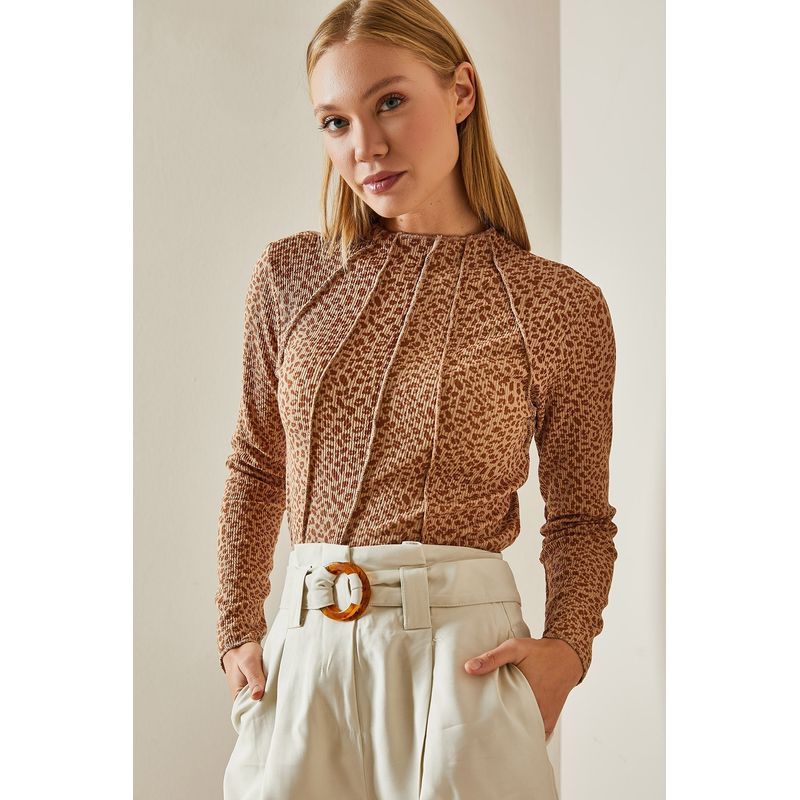 Fashion, accesorii si bijuterii - Femei - Imbracaminte femei - Camasi si bluze femei - Bluză Jumeon, 70% bumbac și 30% poliester, camel, 215XHN4395 - S - Infinity.ro