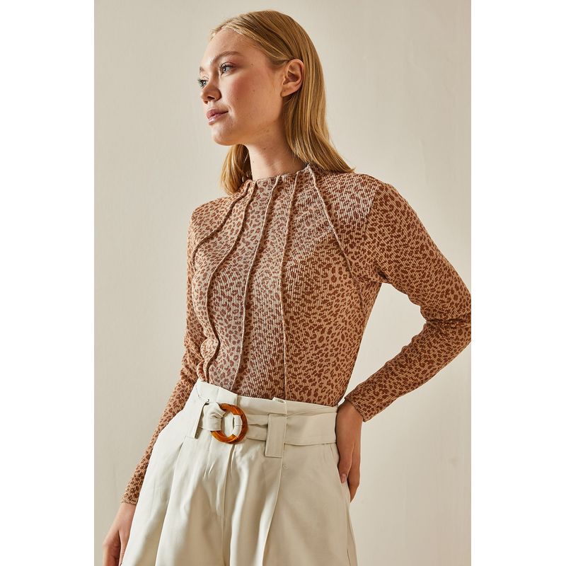Fashion, accesorii si bijuterii - Femei - Imbracaminte femei - Camasi si bluze femei - Bluză Jumeon, 70% bumbac și 30% poliester, camel, 215XHN4395 - S - Infinity.ro