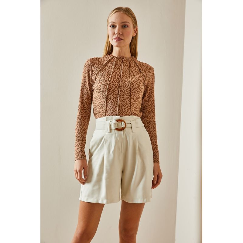Fashion, accesorii si bijuterii - Femei - Imbracaminte femei - Camasi si bluze femei - Bluză Jumeon, 70% bumbac și 30% poliester, camel, 215XHN4395 - S - Infinity.ro