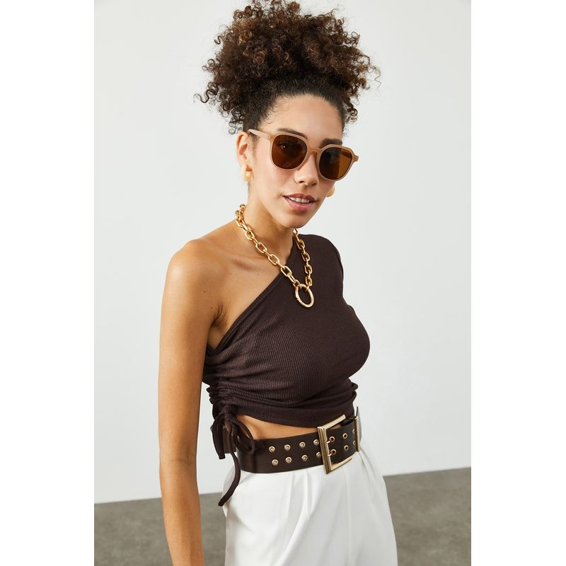 Fashion, accesorii si bijuterii - Femei - Imbracaminte femei - Camasi si bluze femei - Bluză femei Jumeon, 63% bumbac și 35% poliester, maro, 215XHN1434 - Infinity.ro