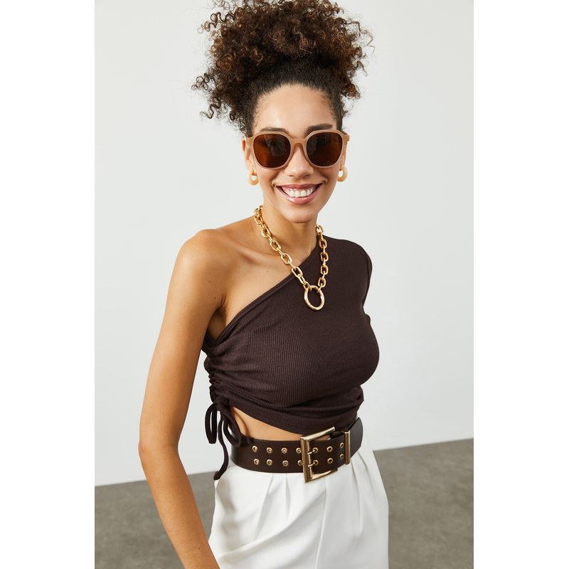 Fashion, accesorii si bijuterii - Femei - Imbracaminte femei - Camasi si bluze femei - Bluză femei Jumeon, 63% bumbac și 35% poliester, maro, 215XHN1434 - Infinity.ro