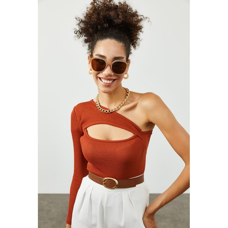 Fashion, accesorii si bijuterii - Femei - Imbracaminte femei - Camasi si bluze femei - Bluză femei Jumeon, 63% bumbac și 35% poliester, roșu cărămiziu, 215XHN1423 - Infinity.ro