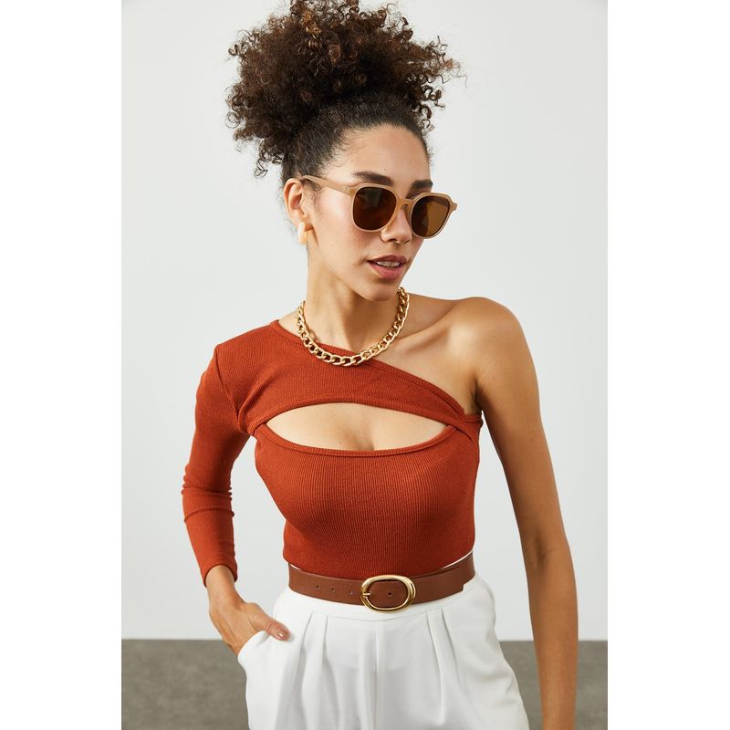 Fashion, accesorii si bijuterii - Femei - Imbracaminte femei - Camasi si bluze femei - Bluză femei Jumeon, 63% bumbac și 35% poliester, roșu cărămiziu, 215XHN1423 - Infinity.ro
