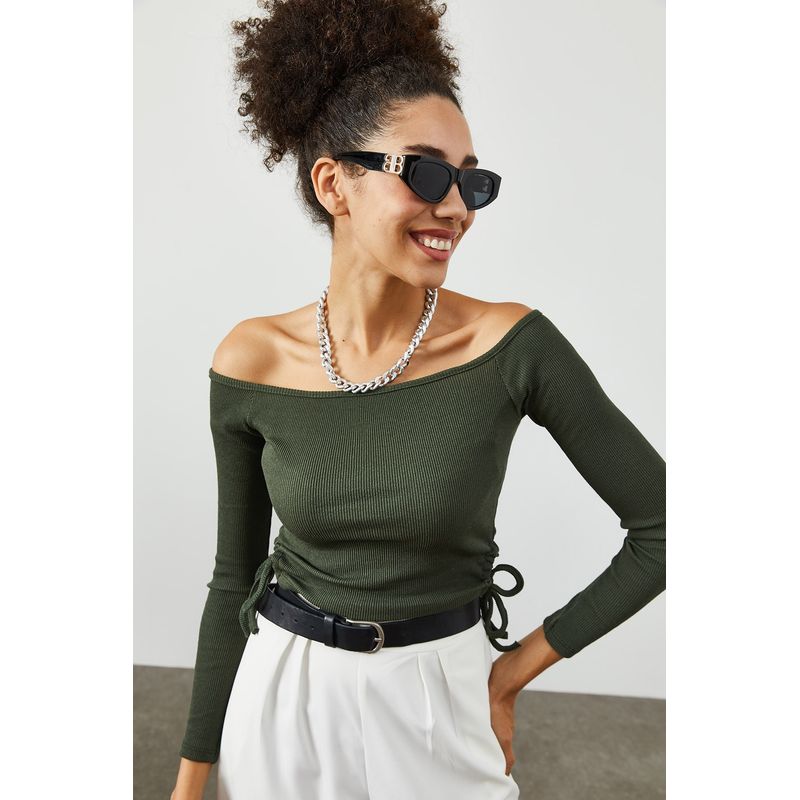 Fashion, accesorii si bijuterii - Femei - Imbracaminte femei - Camasi si bluze femei - Bluză femei Jumeon, 63% bumbac și 35% poliester, kaki, 215XHN1414 - Infinity.ro