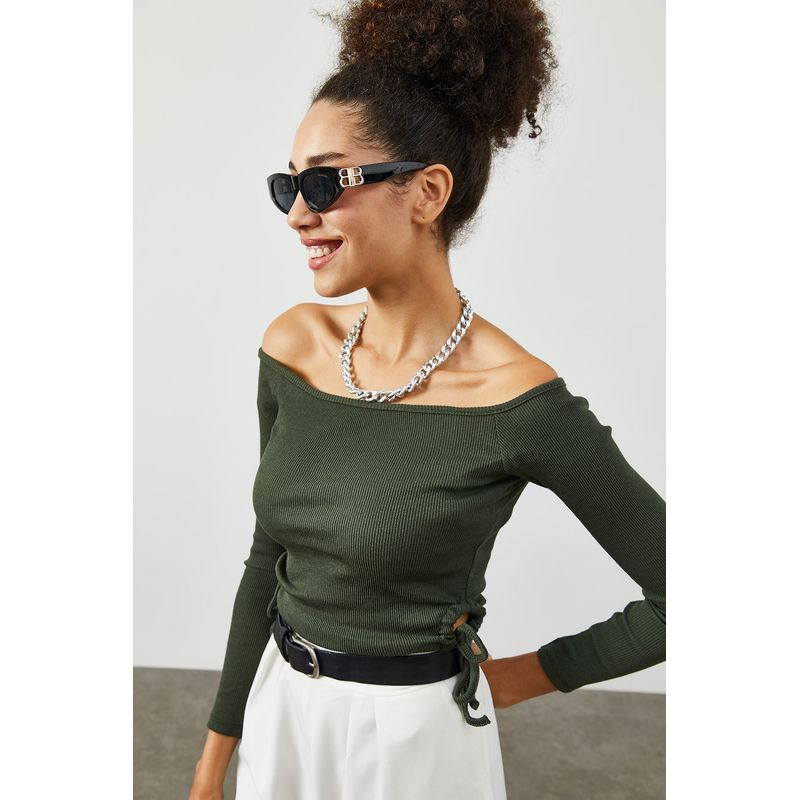 Fashion, accesorii si bijuterii - Femei - Imbracaminte femei - Camasi si bluze femei - Bluză femei Jumeon, 63% bumbac și 35% poliester, kaki, 215XHN1414 - Infinity.ro