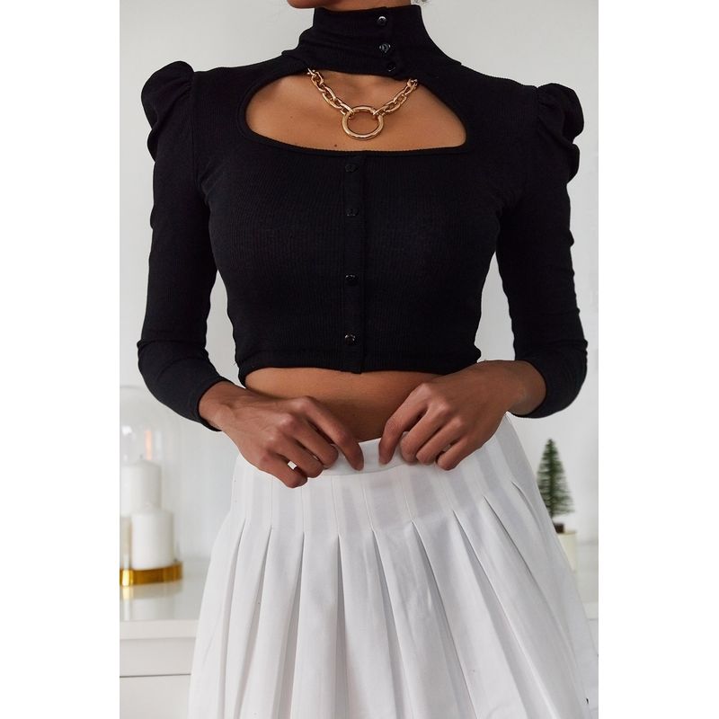 Fashion, accesorii si bijuterii - Femei - Imbracaminte femei - Camasi si bluze femei - Bluză femei Jumeon, 70% bumbac și 30% poliester, negru, 215XHN1266 - Infinity.ro