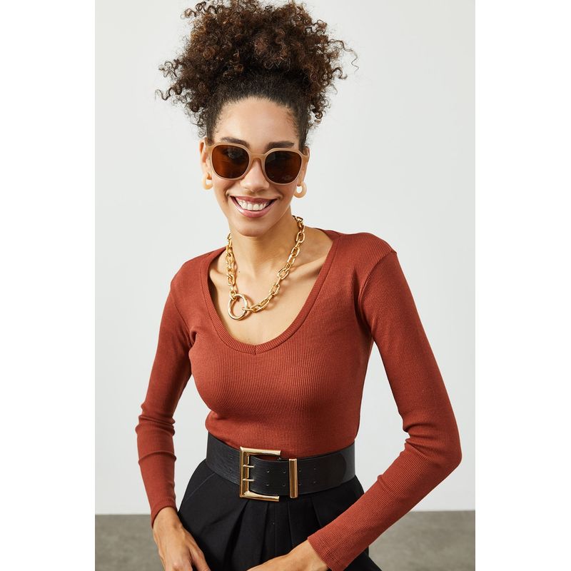 Fashion, accesorii si bijuterii - Femei - Imbracaminte femei - Camasi si bluze femei - Bluză femei Jumeon, 63% bumbac și 35% poliester, roșu cărămiziu, 215XHN1440 - Infinity.ro