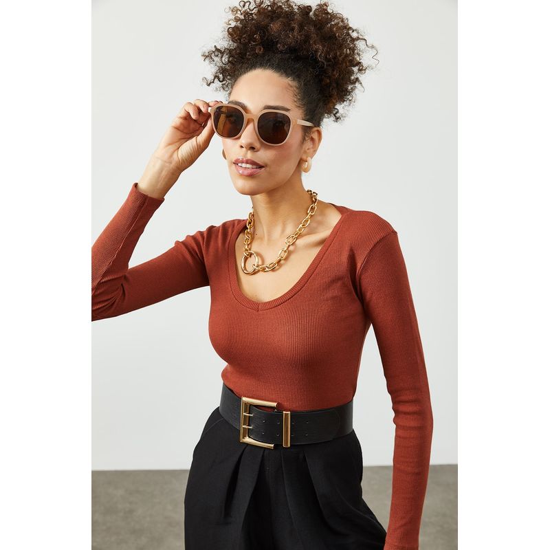 Fashion, accesorii si bijuterii - Femei - Imbracaminte femei - Camasi si bluze femei - Bluză femei Jumeon, 63% bumbac și 35% poliester, roșu cărămiziu, 215XHN1440 - Infinity.ro