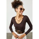 Fashion, accesorii si bijuterii - Femei - Imbracaminte femei - Camasi si bluze femei - Bluză femei Jumeon, 63% bumbac și 35% poliester, maro, 215XHN1439 - Infinity.ro