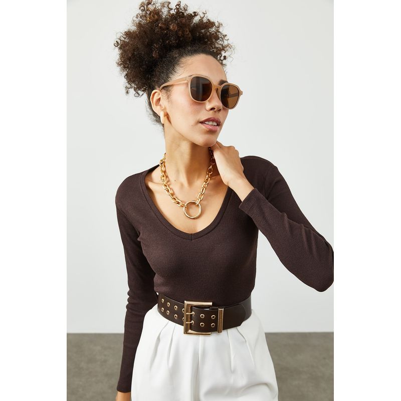 Fashion, accesorii si bijuterii - Femei - Imbracaminte femei - Camasi si bluze femei - Bluză femei Jumeon, 63% bumbac și 35% poliester, maro, 215XHN1439 - Infinity.ro