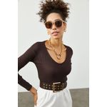 Fashion, accesorii si bijuterii - Femei - Imbracaminte femei - Camasi si bluze femei - Bluză femei Jumeon, 63% bumbac și 35% poliester, maro, 215XHN1439 - Infinity.ro