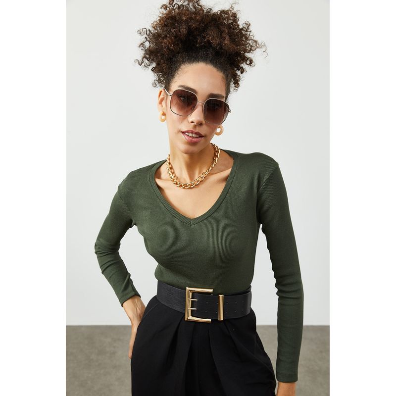 Fashion, accesorii si bijuterii - Femei - Imbracaminte femei - Camasi si bluze femei - Bluză femei Jumeon, 63% bumbac și 35% poliester, kaki, 215XHN1437 - Infinity.ro