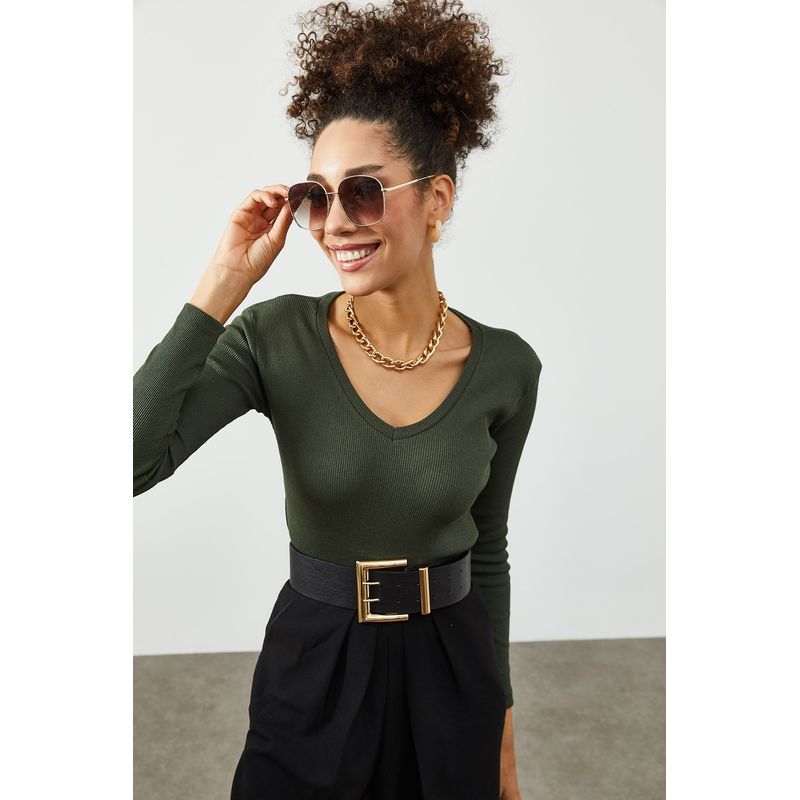Fashion, accesorii si bijuterii - Femei - Imbracaminte femei - Camasi si bluze femei - Bluză femei Jumeon, 63% bumbac și 35% poliester, kaki, 215XHN1437 - Infinity.ro