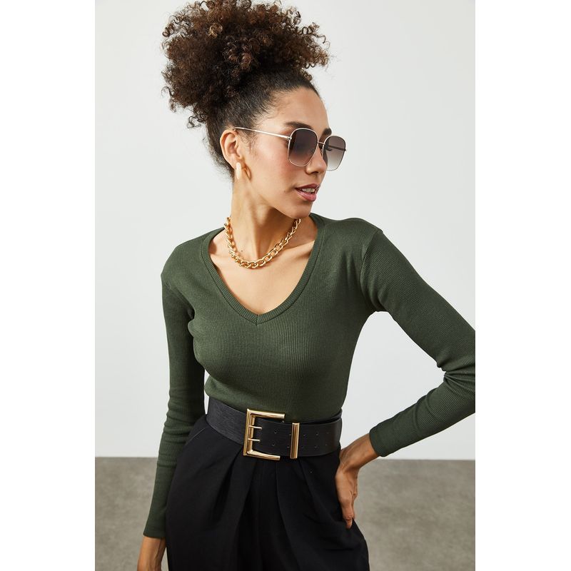 Fashion, accesorii si bijuterii - Femei - Imbracaminte femei - Camasi si bluze femei - Bluză femei Jumeon, 63% bumbac și 35% poliester, kaki, 215XHN1437 - Infinity.ro