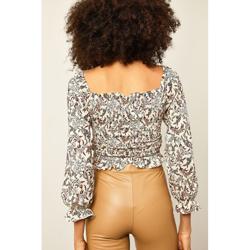 Fashion, accesorii si bijuterii - Femei - Imbracaminte femei - Camasi si bluze femei - Bluză femei Jumeon, 70% bumbac și 30% poliester, bej și maro și negru, 215XHN1220 - L - Infinity.ro