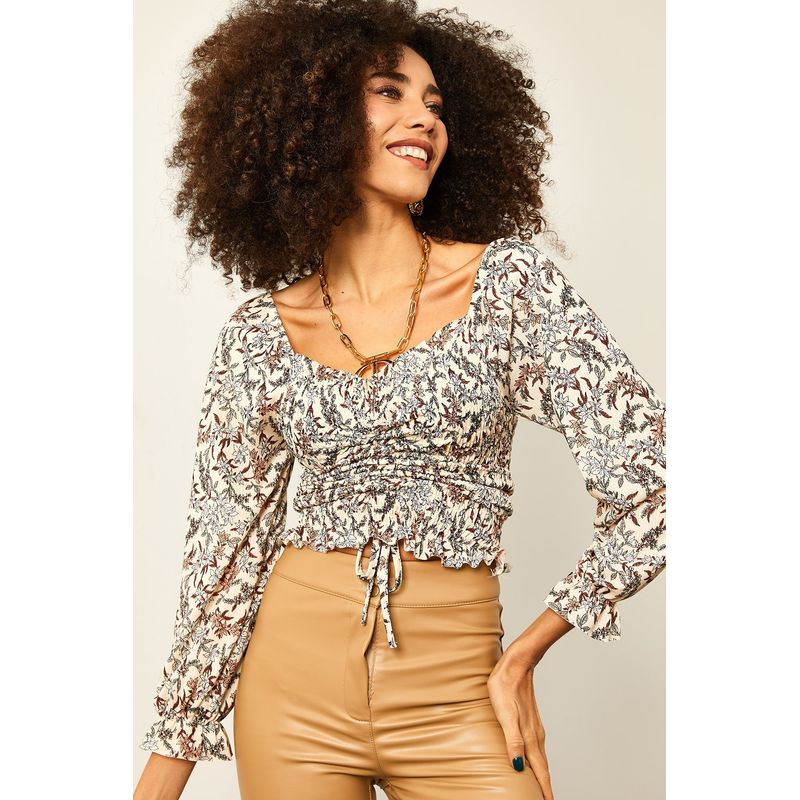 Fashion, accesorii si bijuterii - Femei - Imbracaminte femei - Camasi si bluze femei - Bluză femei Jumeon, 70% bumbac și 30% poliester, bej și maro și negru, 215XHN1220 - L - Infinity.ro