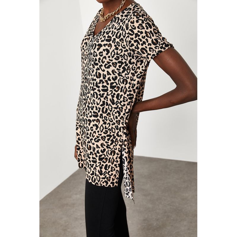 Fashion, accesorii si bijuterii - Femei - Imbracaminte femei - Tricouri si topuri femei - Tricou femei Jumeon, 100% poliester, leopard, 215XHN2292 - S - Infinity.ro