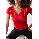 Fashion, accesorii si bijuterii - Femei - Imbracaminte femei - Tricouri si topuri femei - Tricou femei Jumeon, 95% vâscoză și 5% elastan, roșu, 215XHN1136 - S - Infinity.ro
