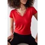 Fashion, accesorii si bijuterii - Femei - Imbracaminte femei - Tricouri si topuri femei - Tricou femei Jumeon, 95% vâscoză și 5% elastan, roșu, 215XHN1136 - S - Infinity.ro