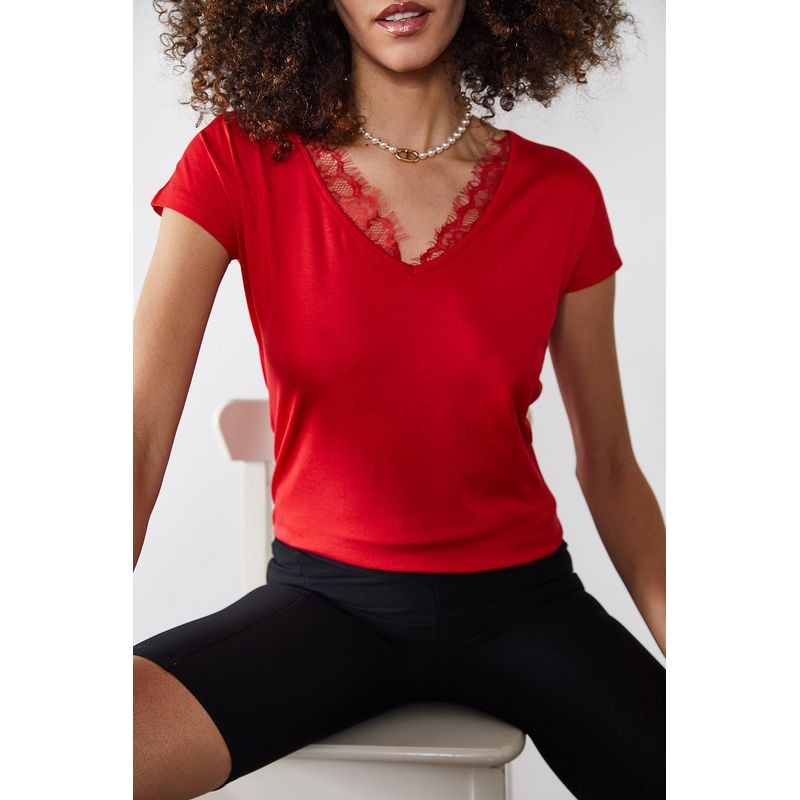 Fashion, accesorii si bijuterii - Femei - Imbracaminte femei - Tricouri si topuri femei - Tricou femei Jumeon, 95% vâscoză și 5% elastan, roșu, 215XHN1136 - S - Infinity.ro