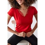 Fashion, accesorii si bijuterii - Femei - Imbracaminte femei - Tricouri si topuri femei - Tricou femei Jumeon, 95% vâscoză și 5% elastan, roșu, 215XHN1136 - S - Infinity.ro