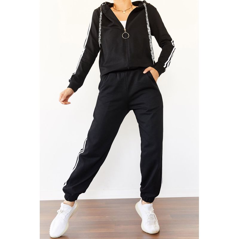 Fashion, accesorii si bijuterii - Femei - Imbracaminte femei - Costume si compleuri femei - Set pantaloni trening femei Jumeon, 70% bumbac și 30% poliester, negru, 215XHN1168 - XL - Infinity.ro