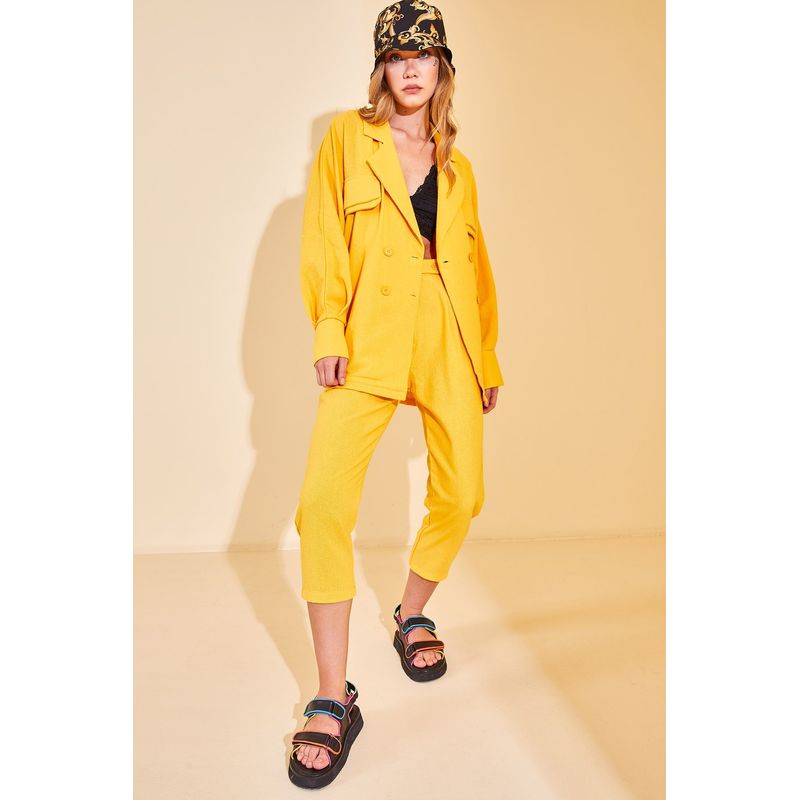 Fashion, accesorii si bijuterii - Femei - Imbracaminte femei - Costume si compleuri femei - Compleu Jumeon, 100% bumbac, galben, 215XHN2820 - M - Infinity.ro